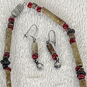 Greek Isles Ceramic & Semi-Precious Stones Necklace & Earring Set Vintage